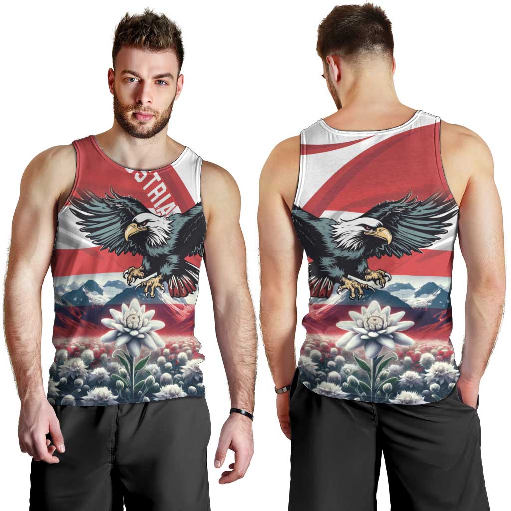 Austria Black Eagle Men Tank Top Edelweiss with Austrian Flag - Wonder Print Shop