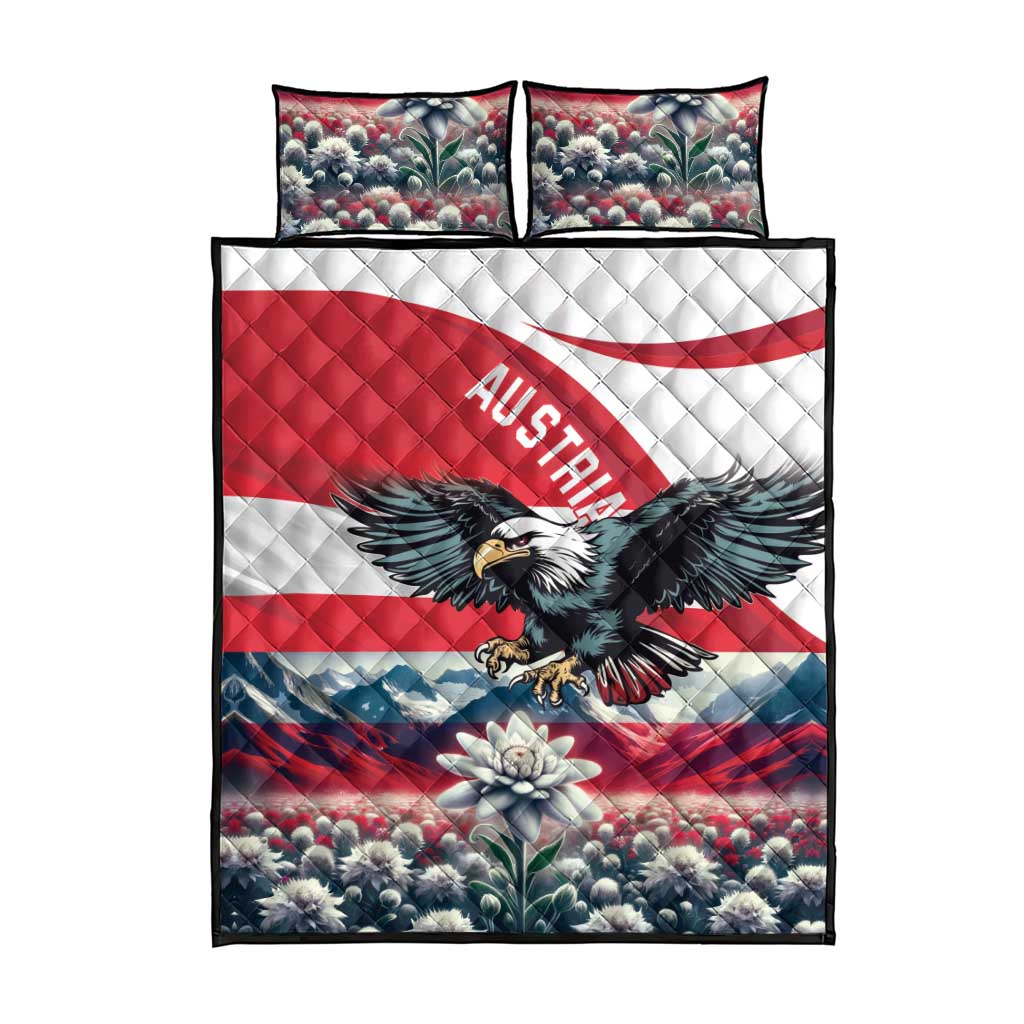 Austria Black Eagle Quilt Bed Set Edelweiss with Austrian Flag - Wonder Print Shop