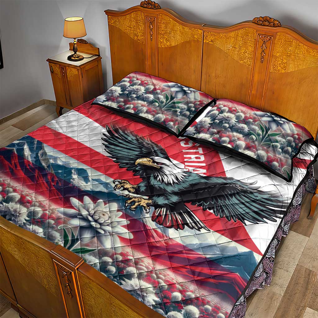 Austria Black Eagle Quilt Bed Set Edelweiss with Austrian Flag - Wonder Print Shop