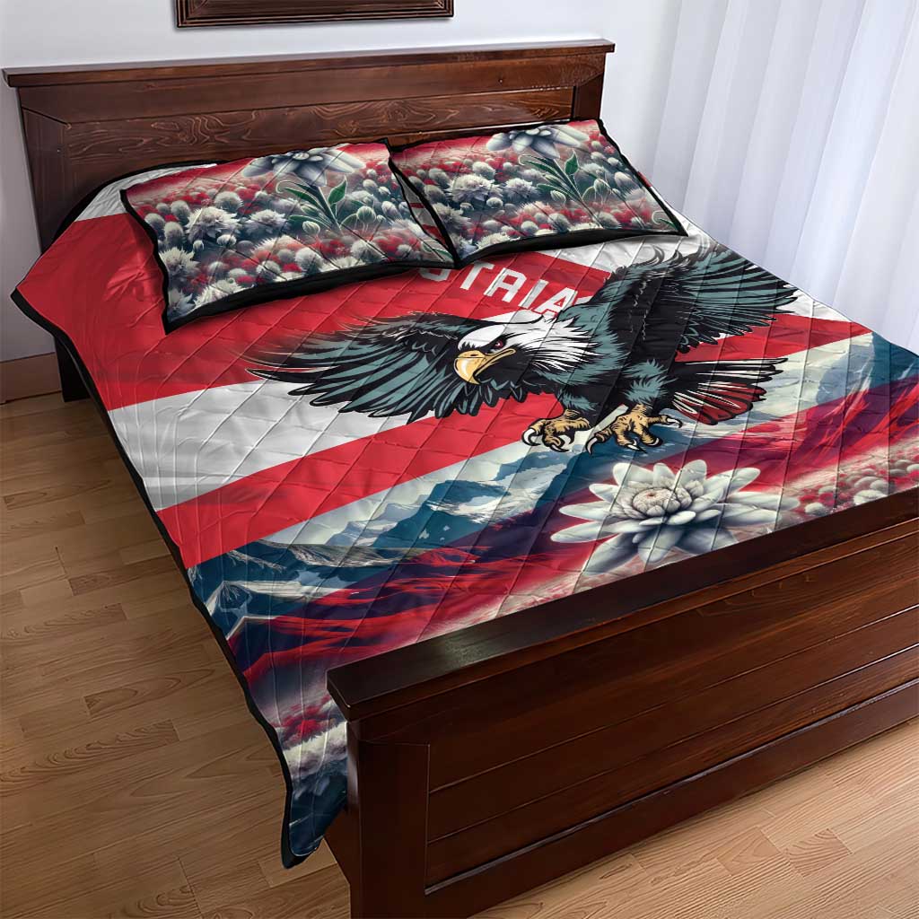 Austria Black Eagle Quilt Bed Set Edelweiss with Austrian Flag - Wonder Print Shop