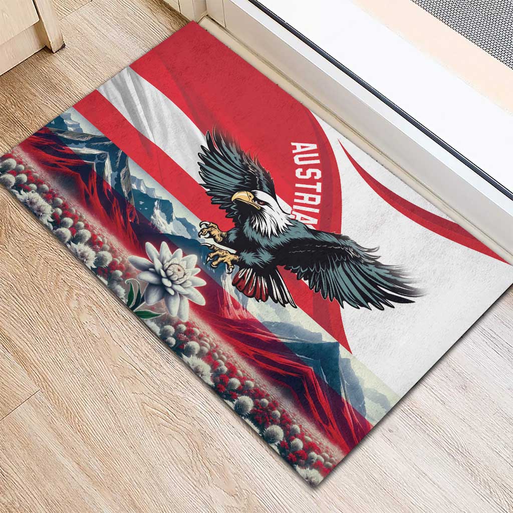 Austria Black Eagle Rubber Doormat Edelweiss with Austrian Flag - Wonder Print Shop