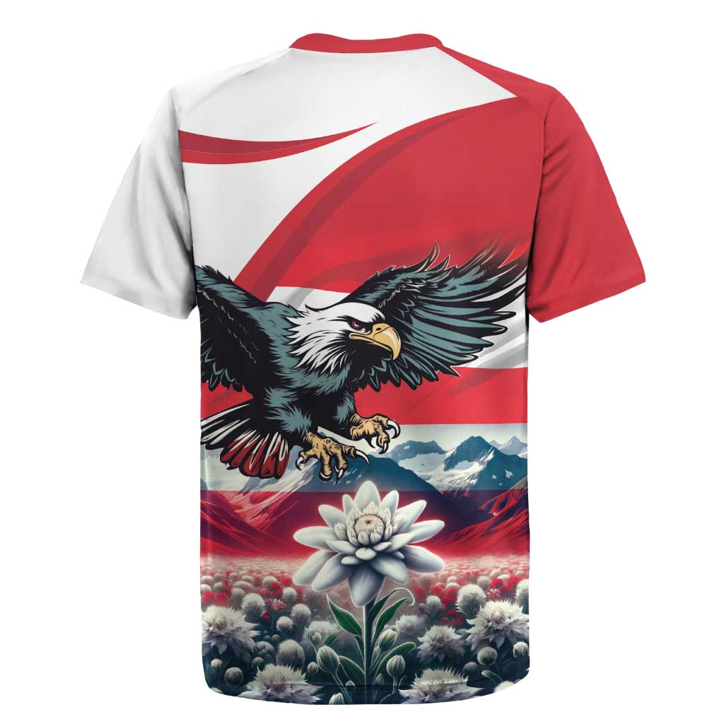 Austria Black Eagle Rugby Jersey Edelweiss with Austrian Flag - Wonder Print Shop