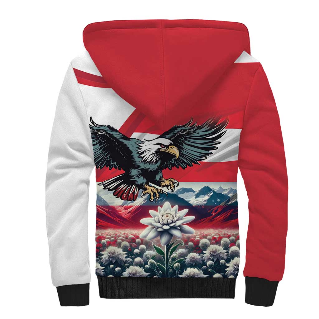 Austria Black Eagle Sherpa Hoodie Edelweiss with Austrian Flag - Wonder Print Shop