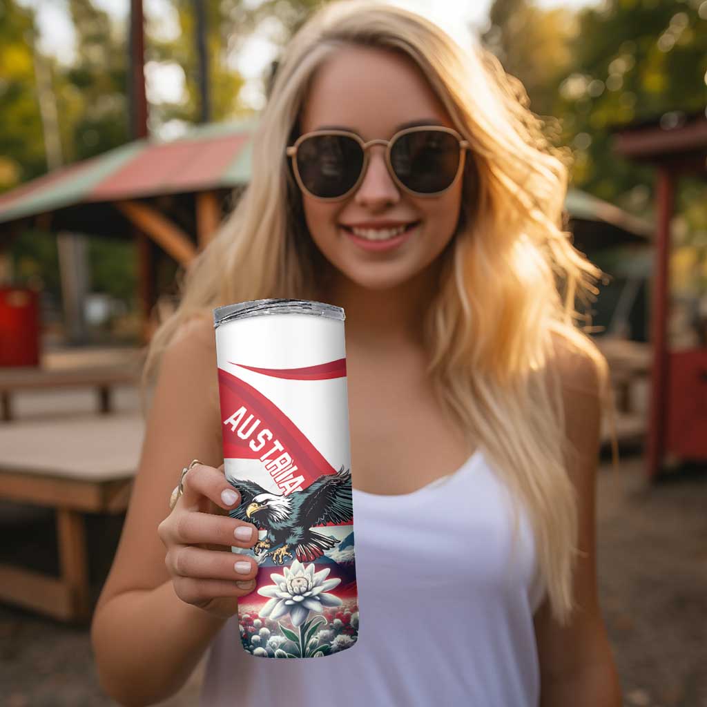 Austria Black Eagle Skinny Tumbler Edelweiss with Austrian Flag - Wonder Print Shop