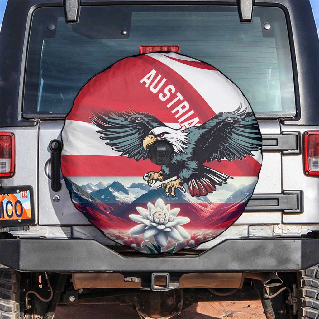 Austria Black Eagle Spare Tire Cover Edelweiss with Austrian Flag - Wonder Print Shop
