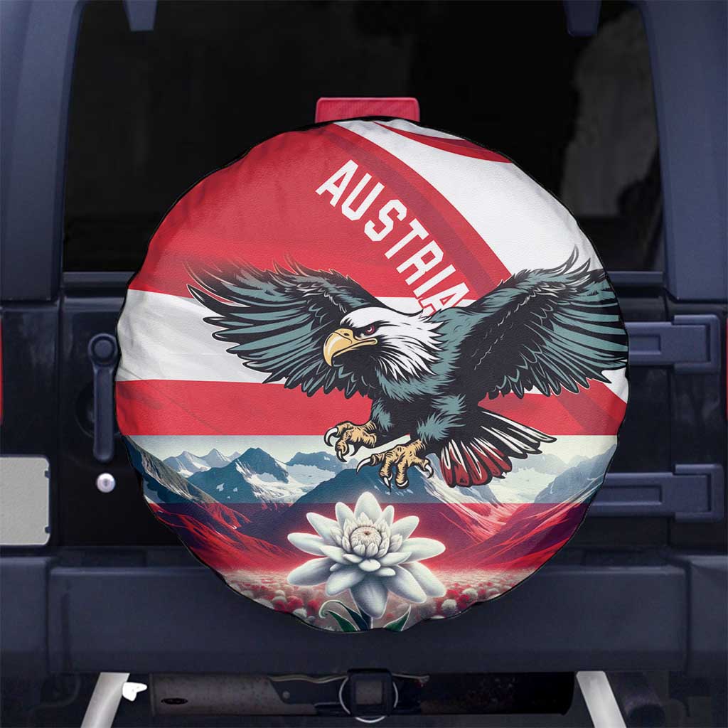 Austria Black Eagle Spare Tire Cover Edelweiss with Austrian Flag - Wonder Print Shop