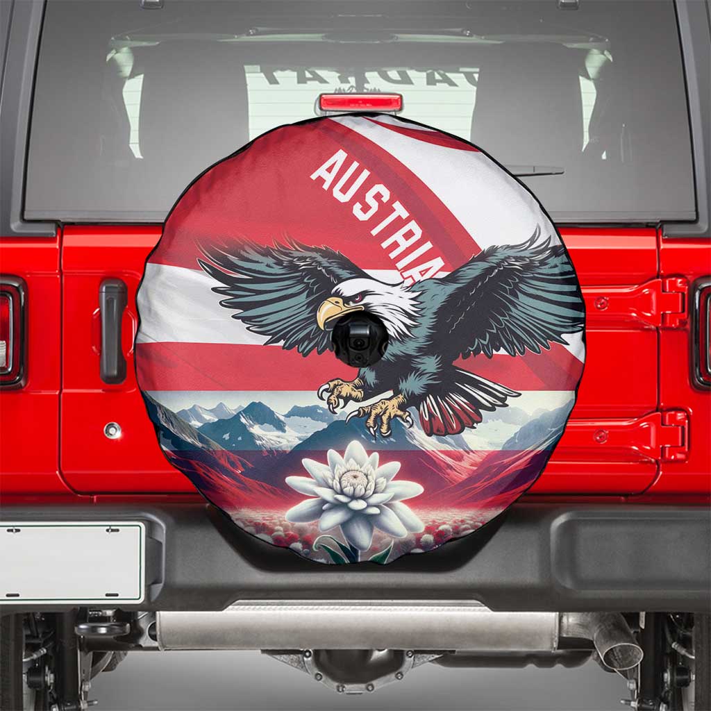 Austria Black Eagle Spare Tire Cover Edelweiss with Austrian Flag - Wonder Print Shop