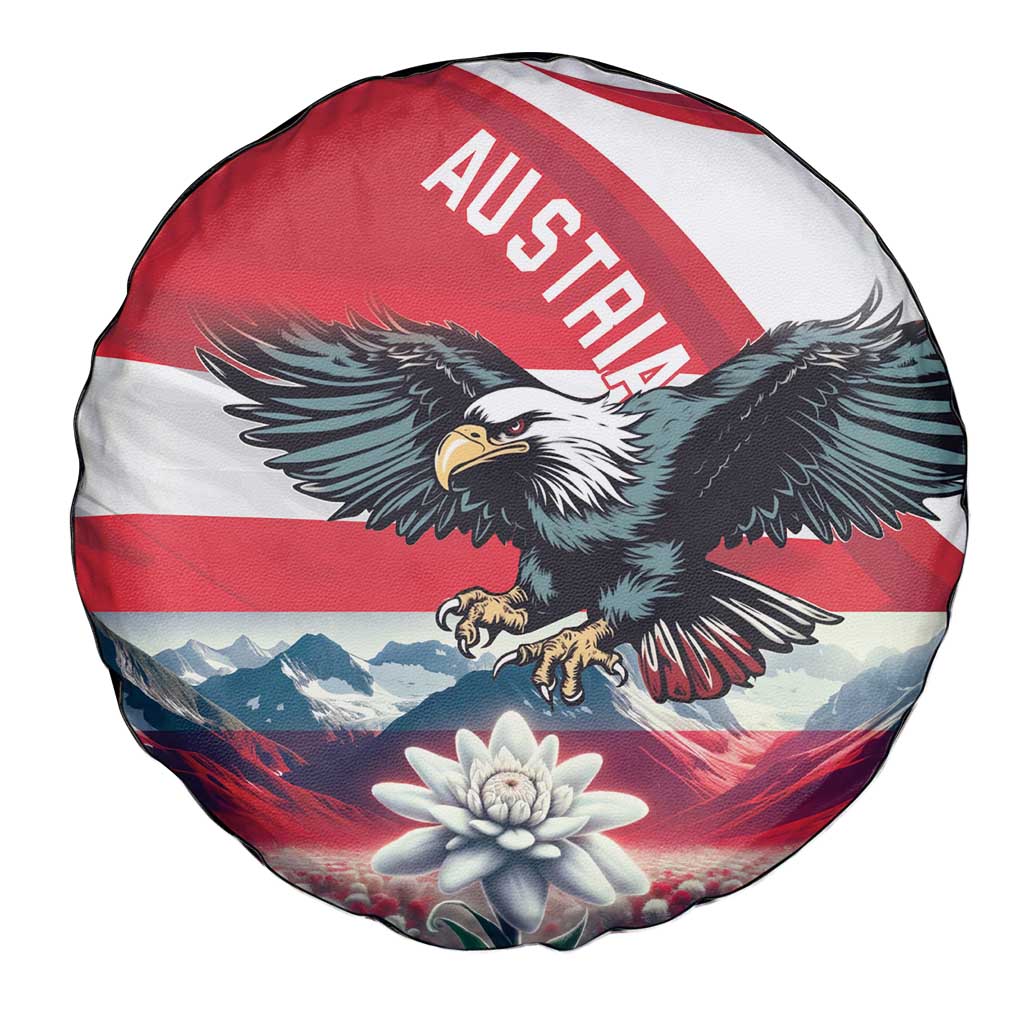 Austria Black Eagle Spare Tire Cover Edelweiss with Austrian Flag - Wonder Print Shop