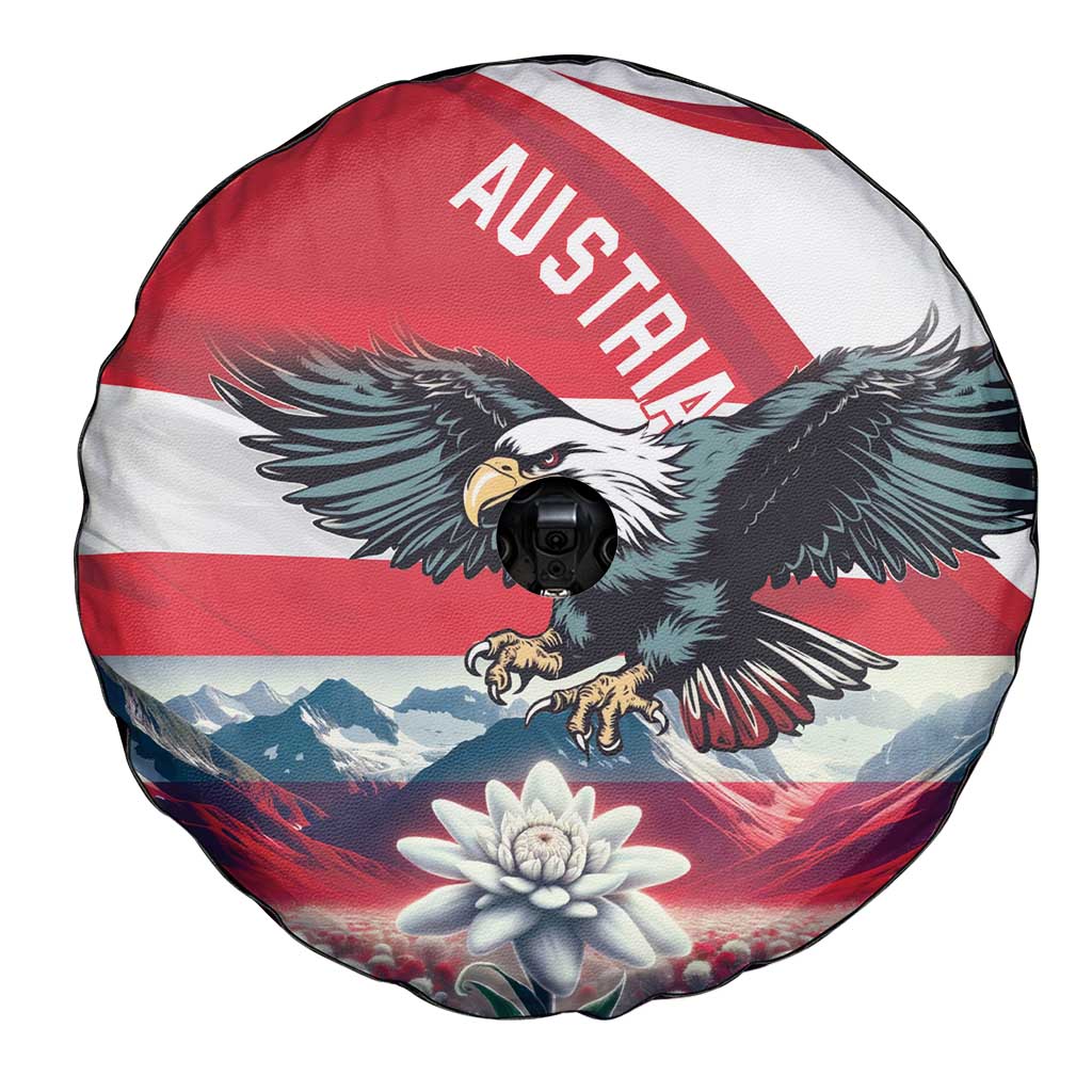 Austria Black Eagle Spare Tire Cover Edelweiss with Austrian Flag - Wonder Print Shop