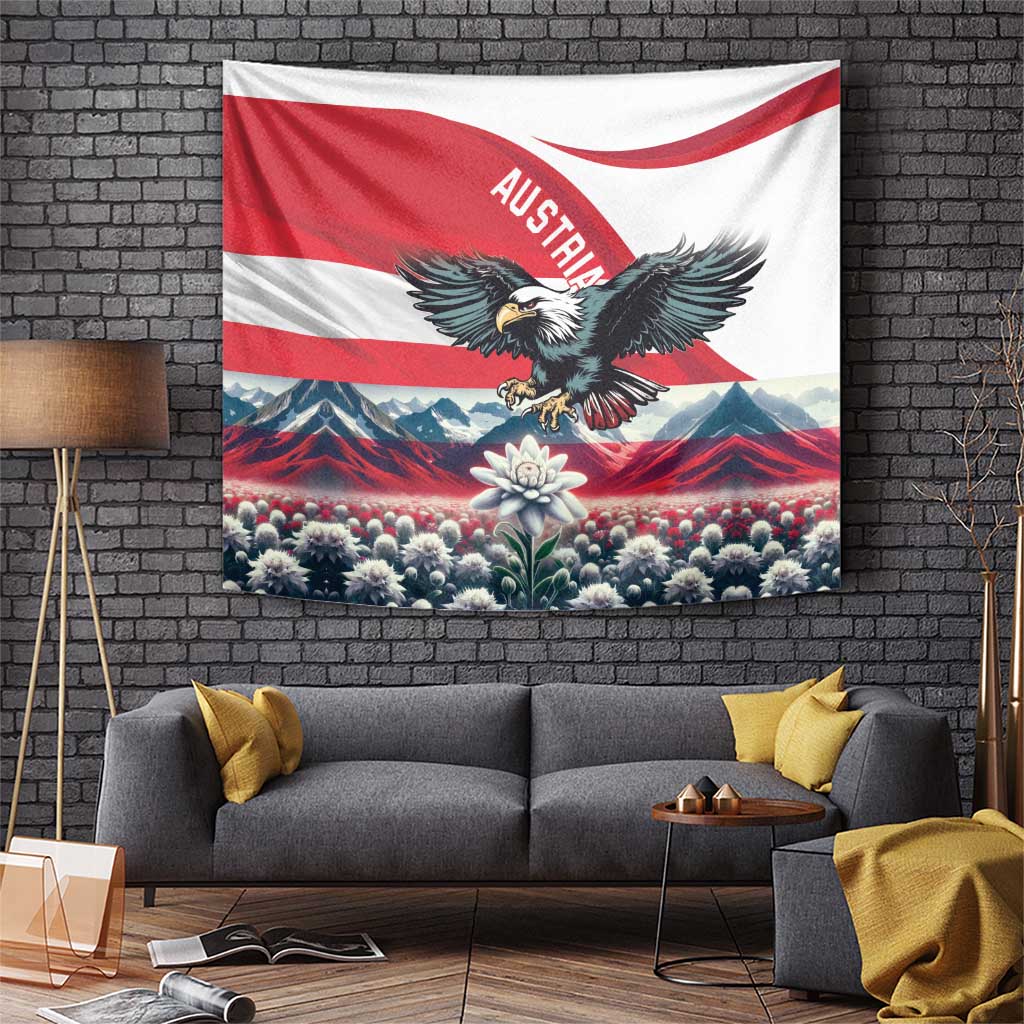 Austria Black Eagle Tapestry Edelweiss with Austrian Flag - Wonder Print Shop