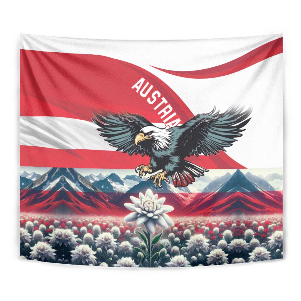 Austria Black Eagle Tapestry Edelweiss with Austrian Flag - Wonder Print Shop