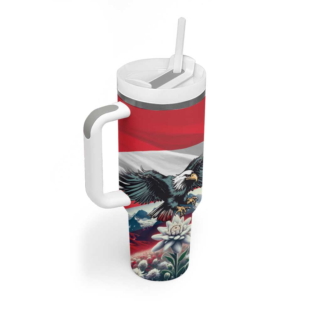 Austria Black Eagle Tumbler With Handle Edelweiss with Austrian Flag - Wonder Print Shop