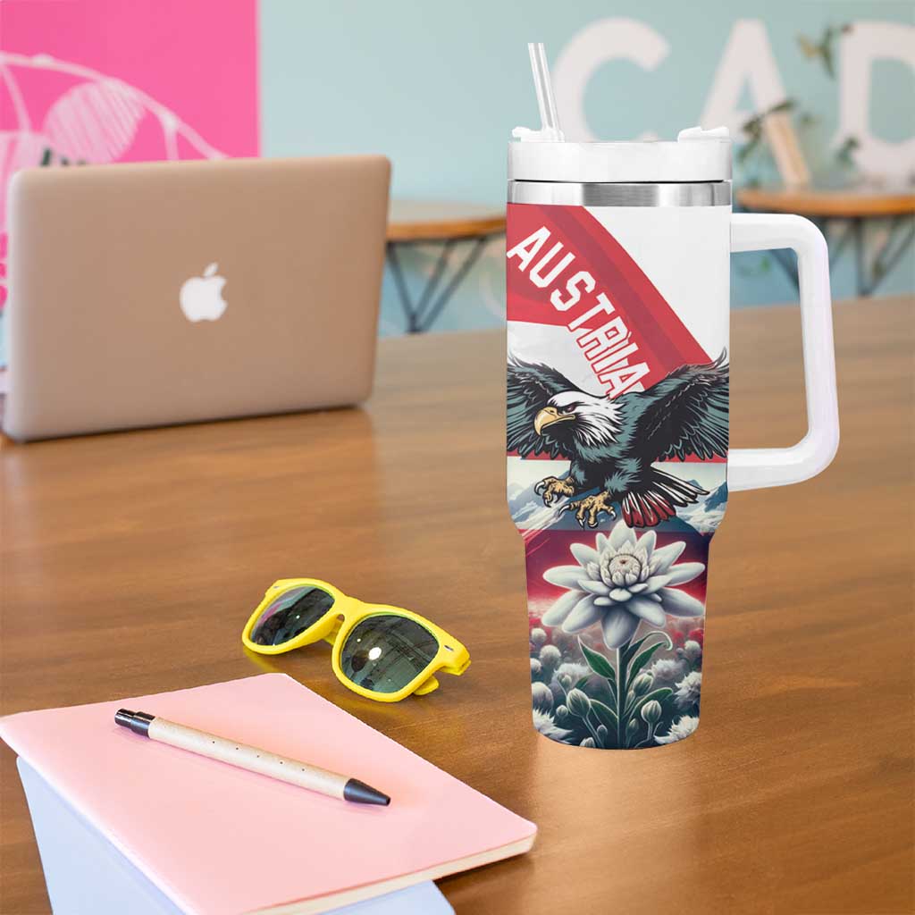 Austria Black Eagle Tumbler With Handle Edelweiss with Austrian Flag - Wonder Print Shop