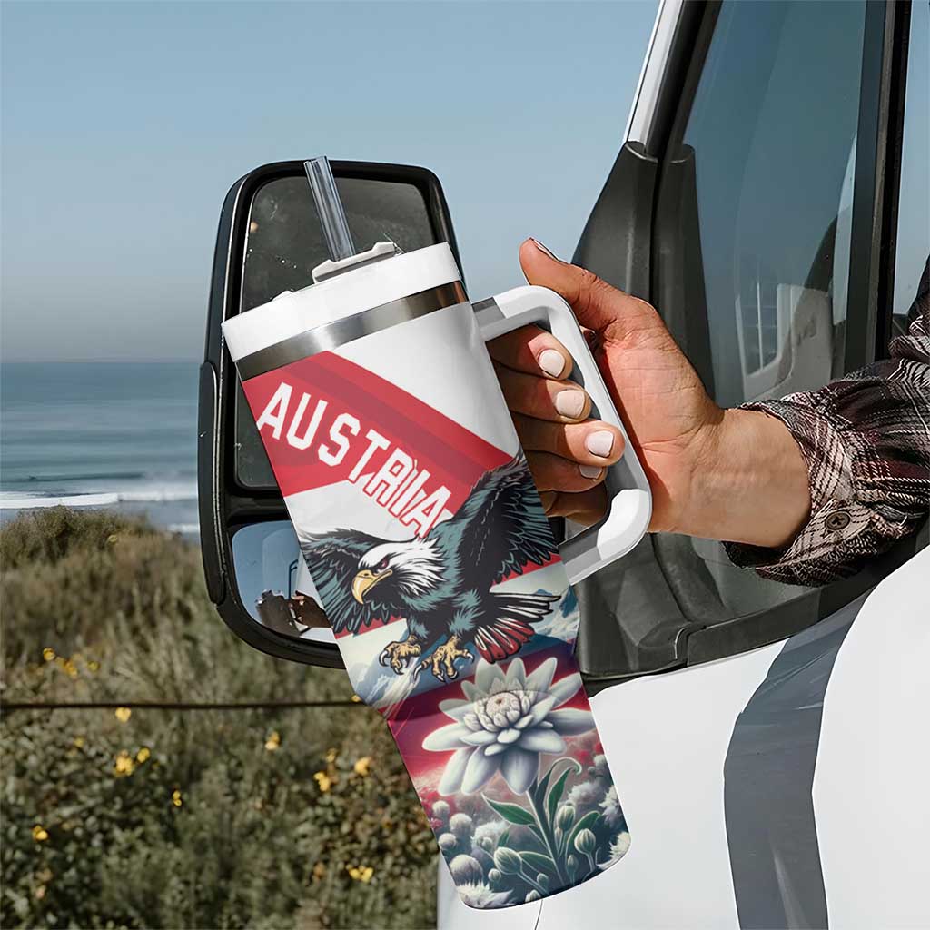 Austria Black Eagle Tumbler With Handle Edelweiss with Austrian Flag - Wonder Print Shop