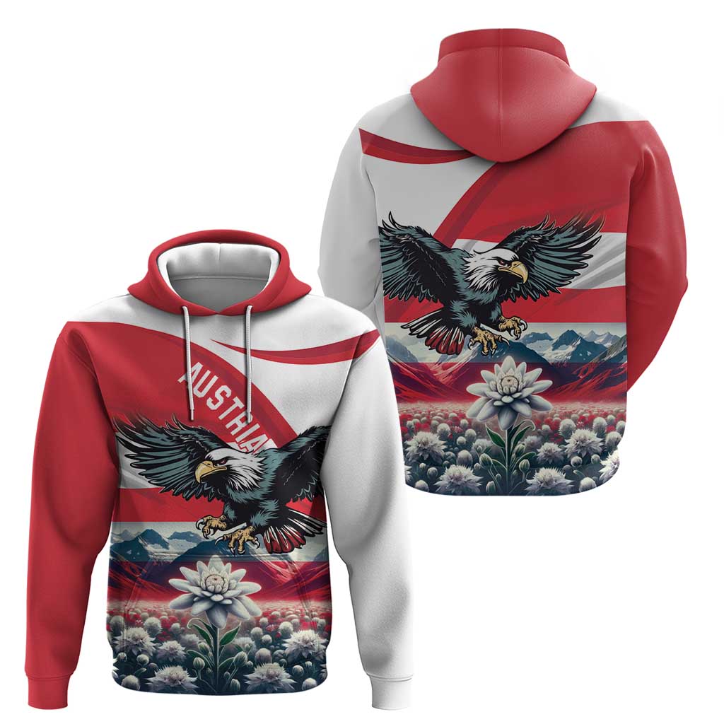 Austria Black Eagle Zip Hoodie Edelweiss with Austrian Flag - Wonder Print Shop