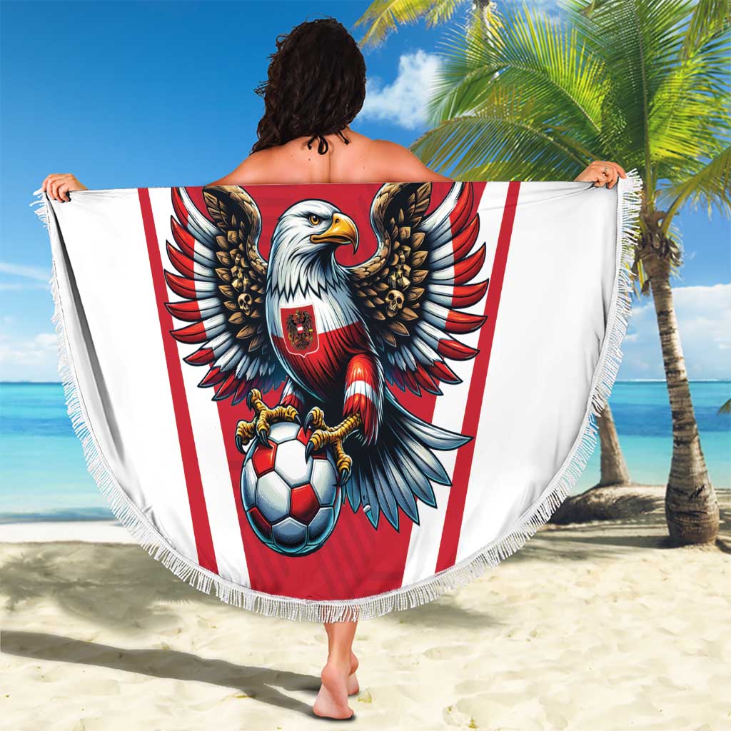 Custom Austria Football Beach Blanket Das Team With Eagle Mascot - Wonder Print Shop