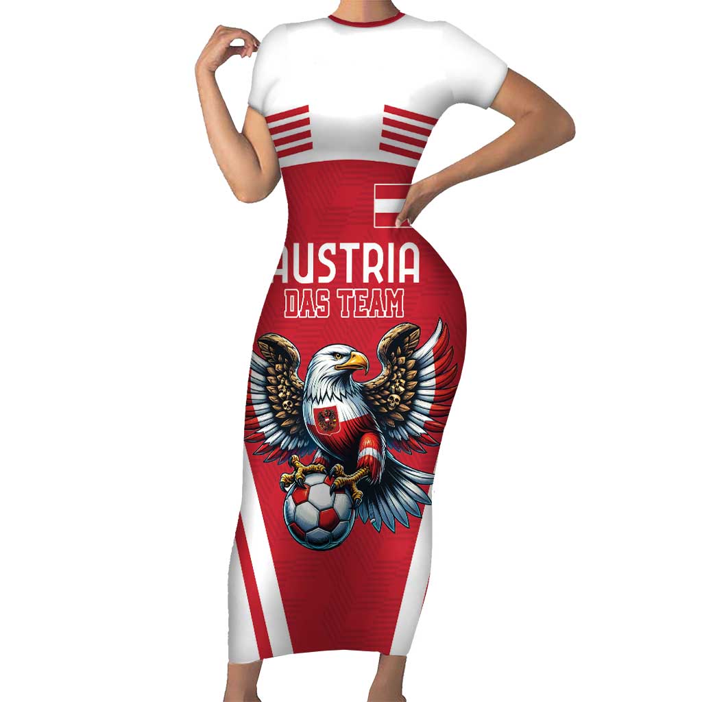 Custom Austria Football Family Matching Short Sleeve Bodycon Dress and Hawaiian Shirt Das Team With Eagle Mascot - Wonder Print Shop
