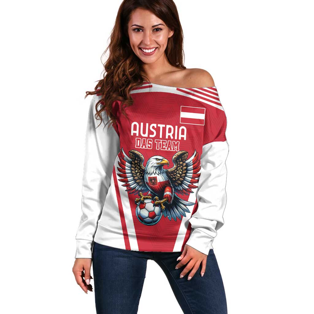 Custom Austria Football Off Shoulder Sweater Das Team With Eagle Mascot - Wonder Print Shop