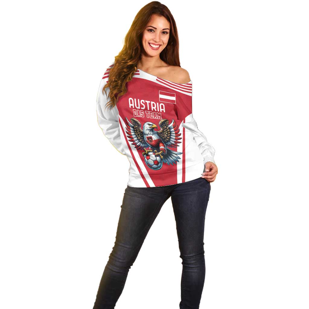 Custom Austria Football Off Shoulder Sweater Das Team With Eagle Mascot - Wonder Print Shop