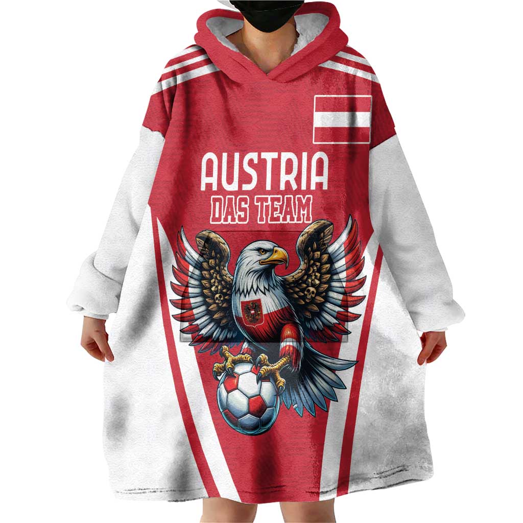 Custom Austria Football Wearable Blanket Hoodie Das Team With Eagle Mascot - Wonder Print Shop