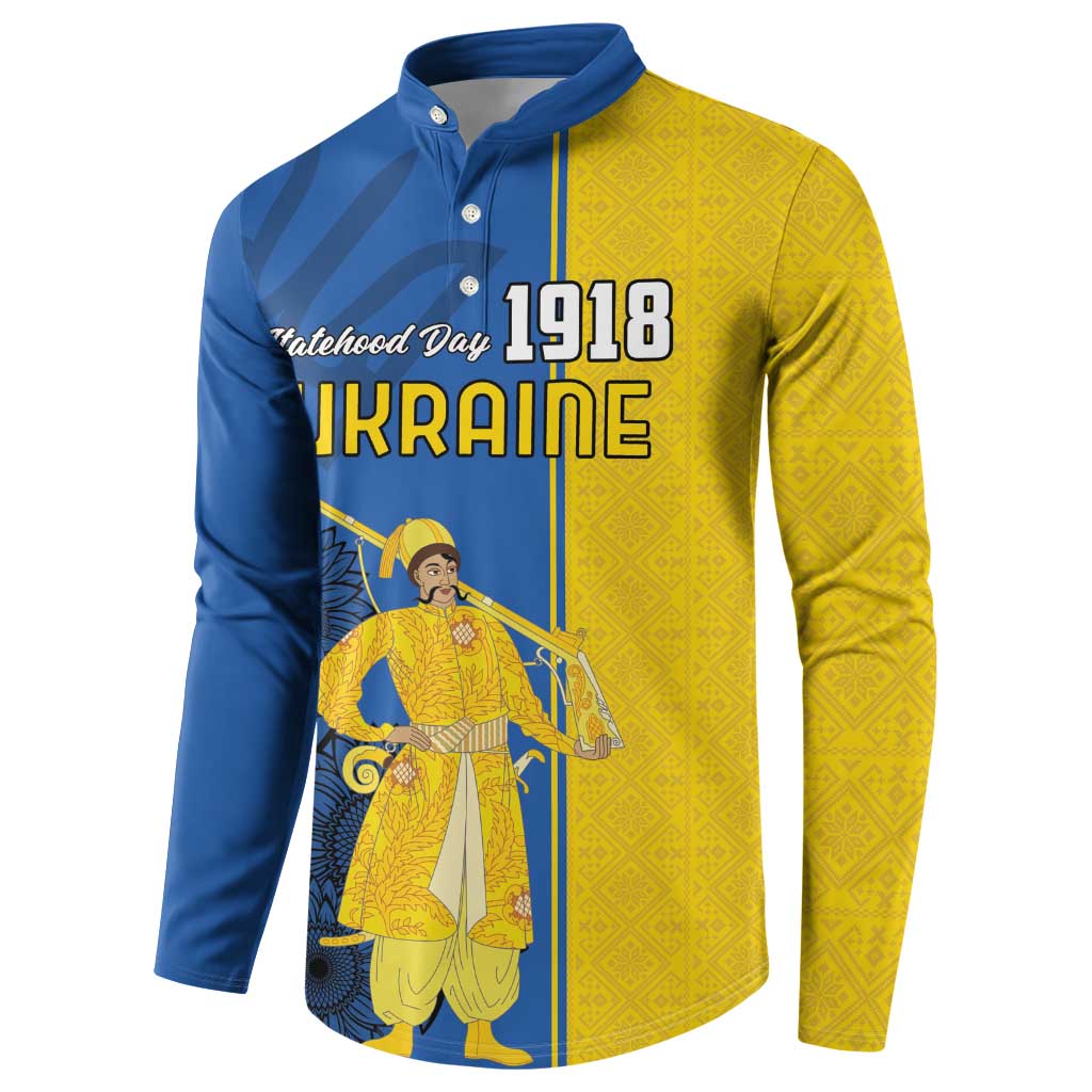 Ukraine Statehood Day 1918 Button Sweatshirt Coat Of Arms With Ukrainian Folk Pattern