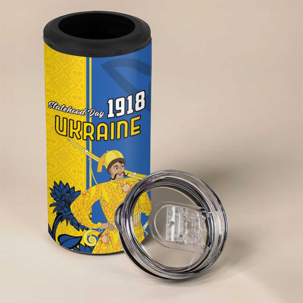 Ukraine Statehood Day 1918 4 in 1 Can Cooler Tumbler Coat Of Arms With Ukrainian Folk Pattern