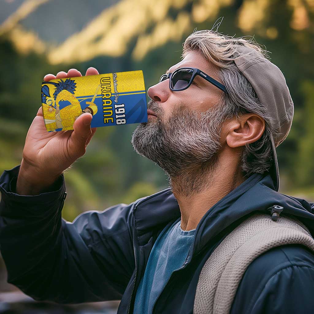 Ukraine Statehood Day 1918 4 in 1 Can Cooler Tumbler Coat Of Arms With Ukrainian Folk Pattern
