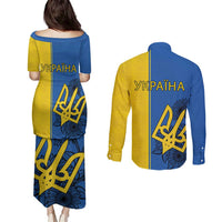 Ukraine Statehood Day 1918 Couples Matching Puletasi and Long Sleeve Button Shirt Coat Of Arms With Ukrainian Folk Pattern