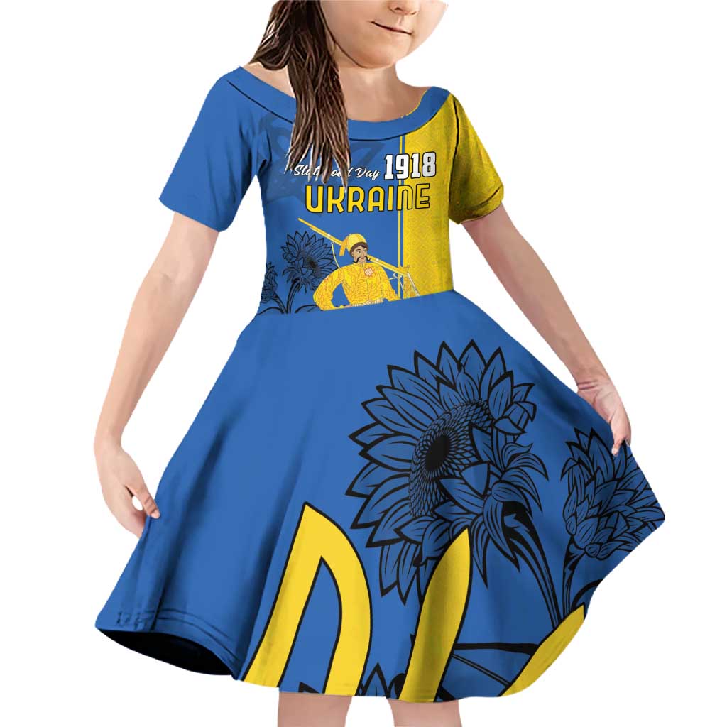 Ukraine Statehood Day 1918 Family Matching Off Shoulder Short Dress and Hawaiian Shirt Coat Of Arms With Ukrainian Folk Pattern