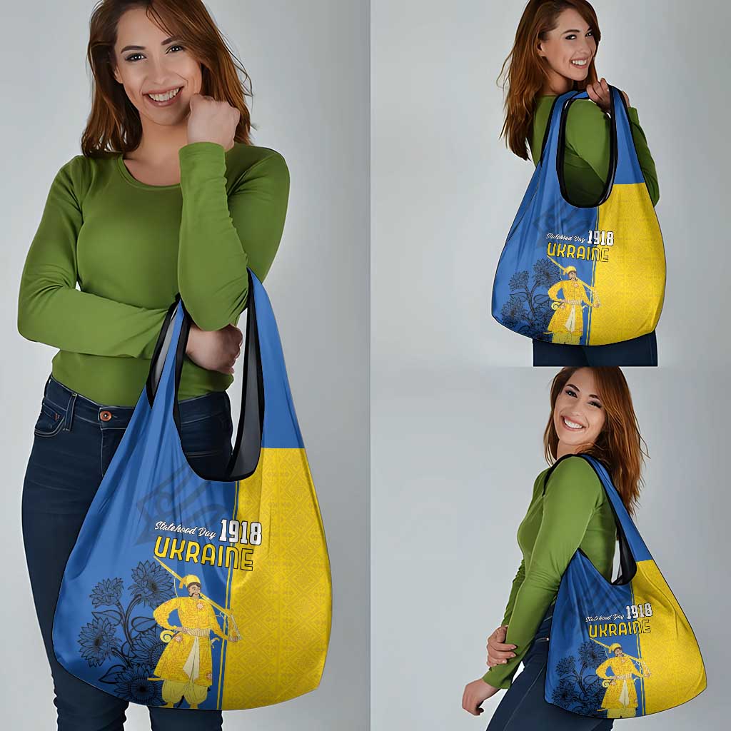 Ukraine Statehood Day 1918 Grocery Bag Coat Of Arms With Ukrainian Folk Pattern