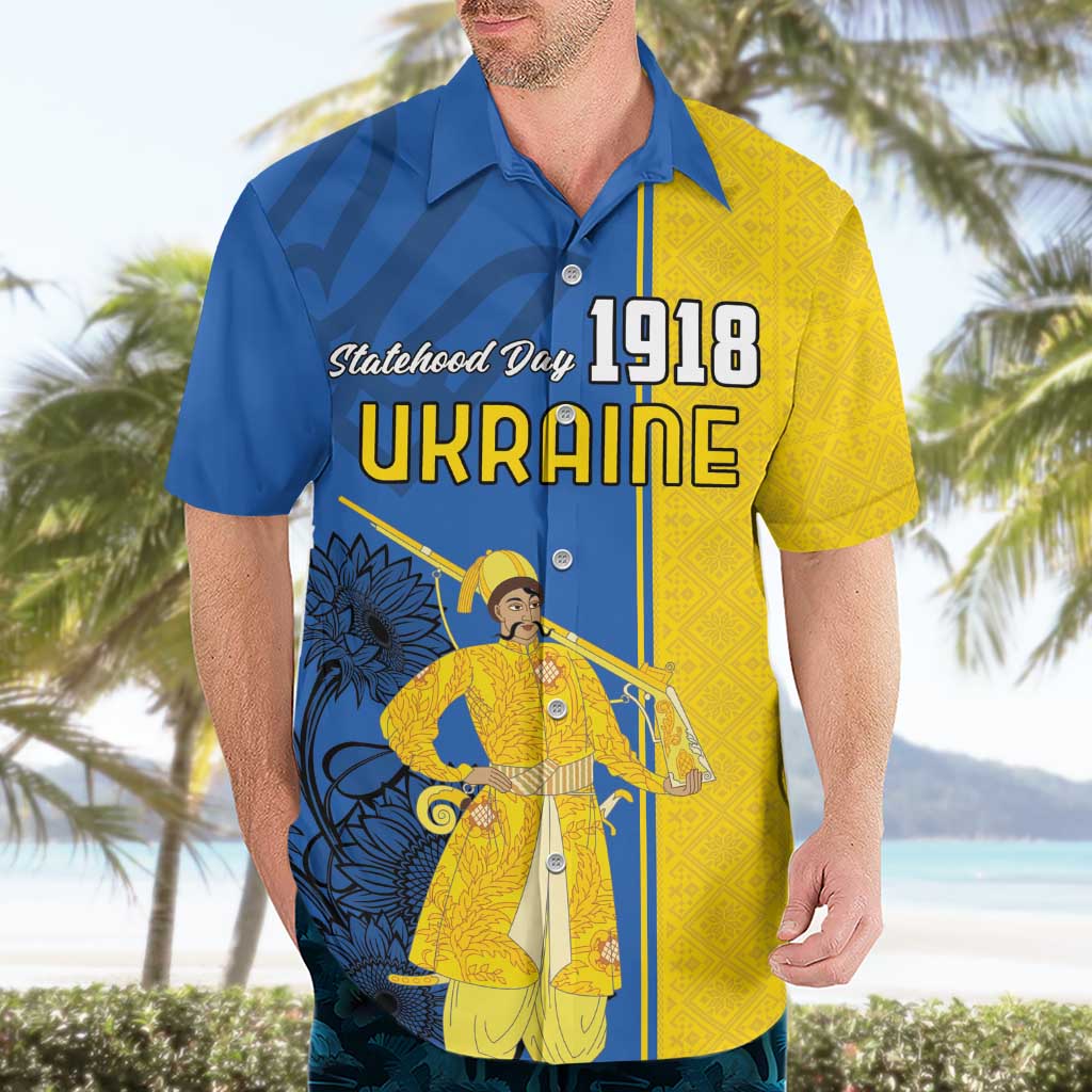 Ukraine Statehood Day 1918 Hawaiian Shirt Coat Of Arms With Ukrainian Folk Pattern