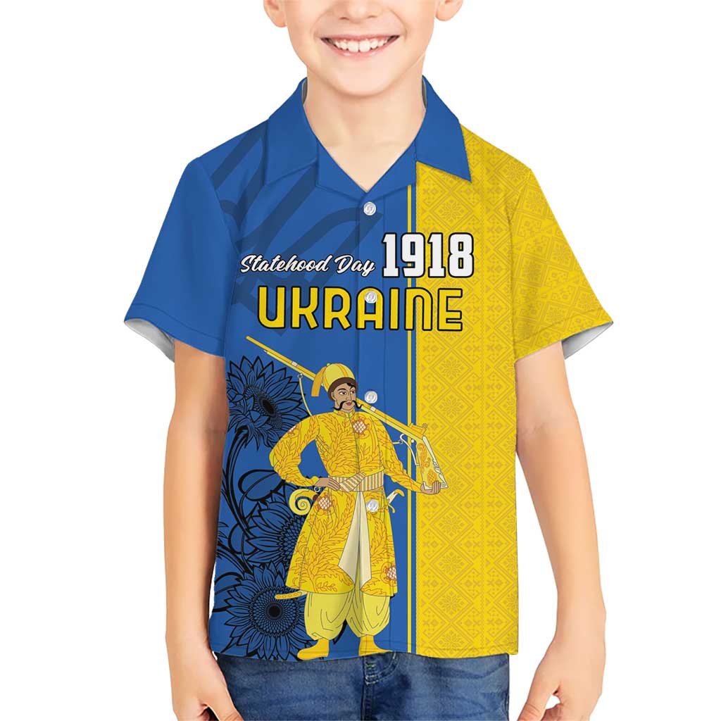 Ukraine Statehood Day 1918 Hawaiian Shirt Coat Of Arms With Ukrainian Folk Pattern