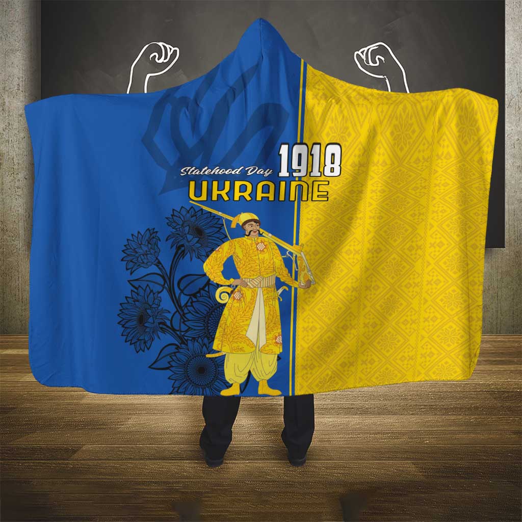 Ukraine Statehood Day 1918 Hooded Blanket Coat Of Arms With Ukrainian Folk Pattern