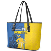 Ukraine Statehood Day 1918 Leather Tote Bag Coat Of Arms With Ukrainian Folk Pattern