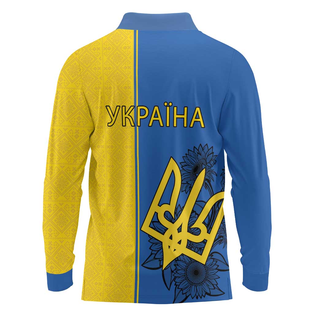 Ukraine Statehood Day 1918 Long Sleeve Polo Shirt Coat Of Arms With Ukrainian Folk Pattern