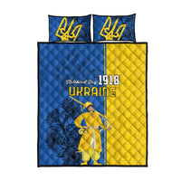 Ukraine Statehood Day 1918 Quilt Bed Set Coat Of Arms With Ukrainian Folk Pattern