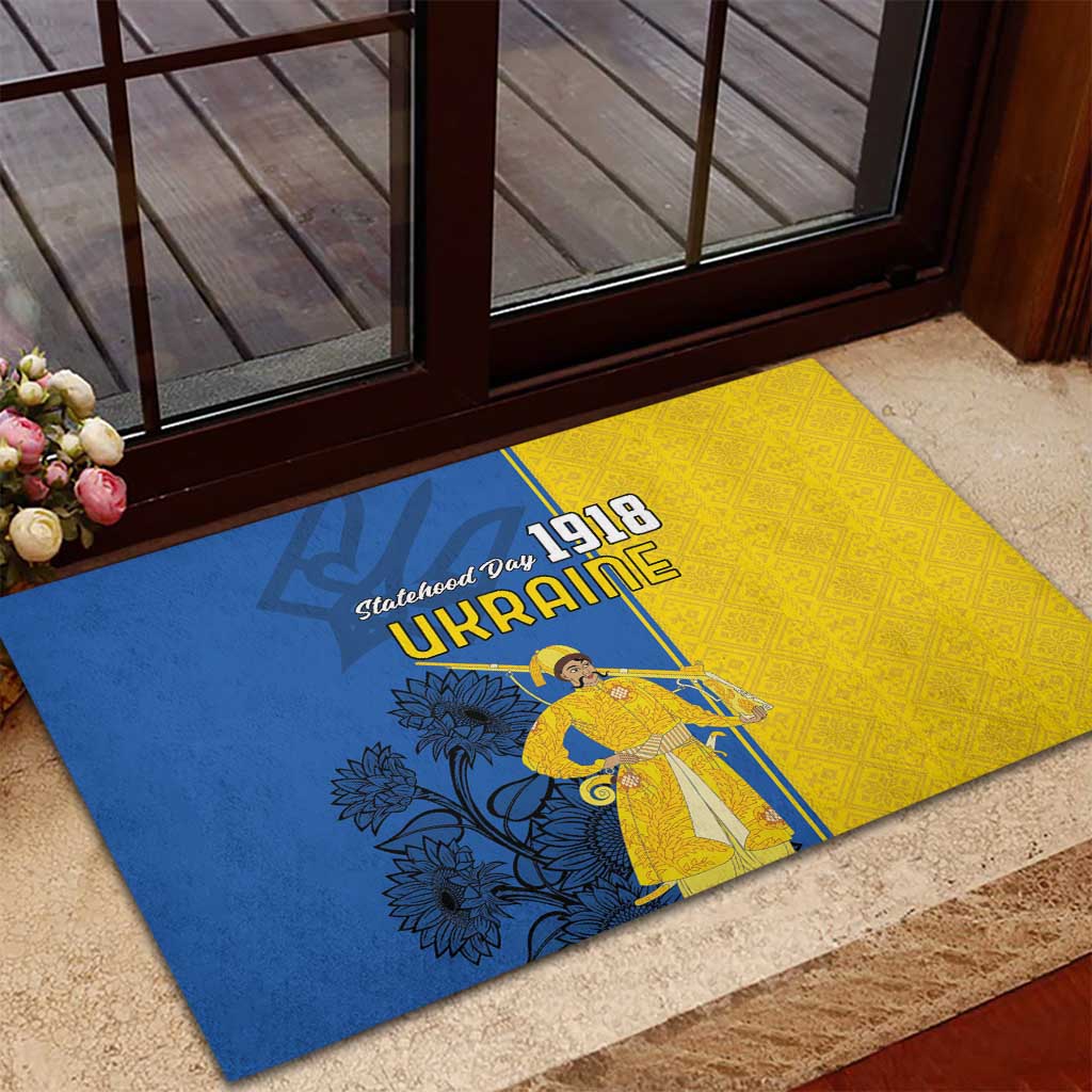 Ukraine Statehood Day 1918 Rubber Doormat Coat Of Arms With Ukrainian Folk Pattern