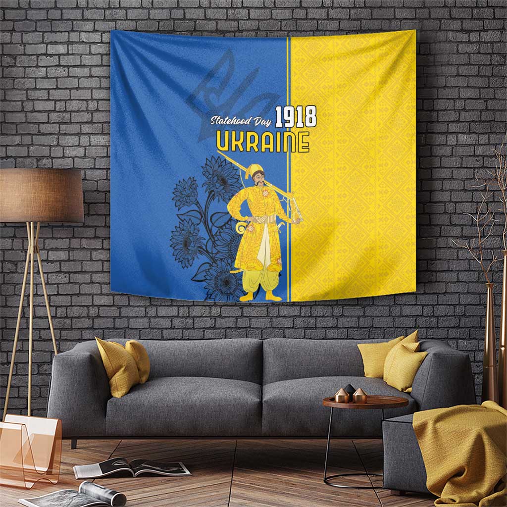 Ukraine Statehood Day 1918 Tapestry Coat Of Arms With Ukrainian Folk Pattern