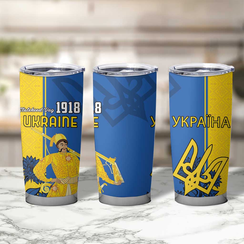Ukraine Statehood Day 1918 Tumbler Cup Coat Of Arms With Ukrainian Folk Pattern