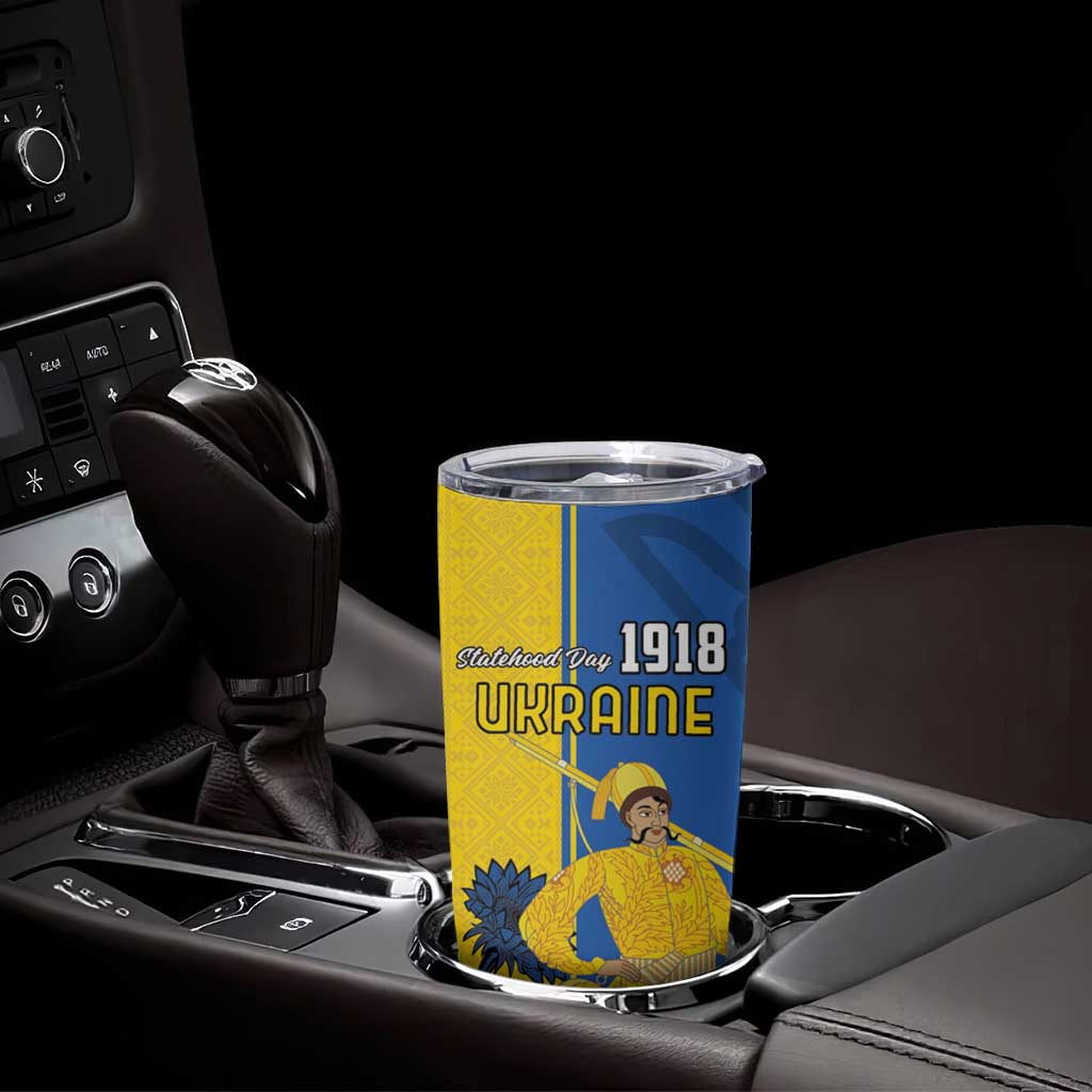 Ukraine Statehood Day 1918 Tumbler Cup Coat Of Arms With Ukrainian Folk Pattern