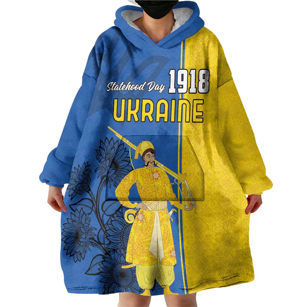 Ukraine Statehood Day 1918 Wearable Blanket Hoodie Coat Of Arms With Ukrainian Folk Pattern
