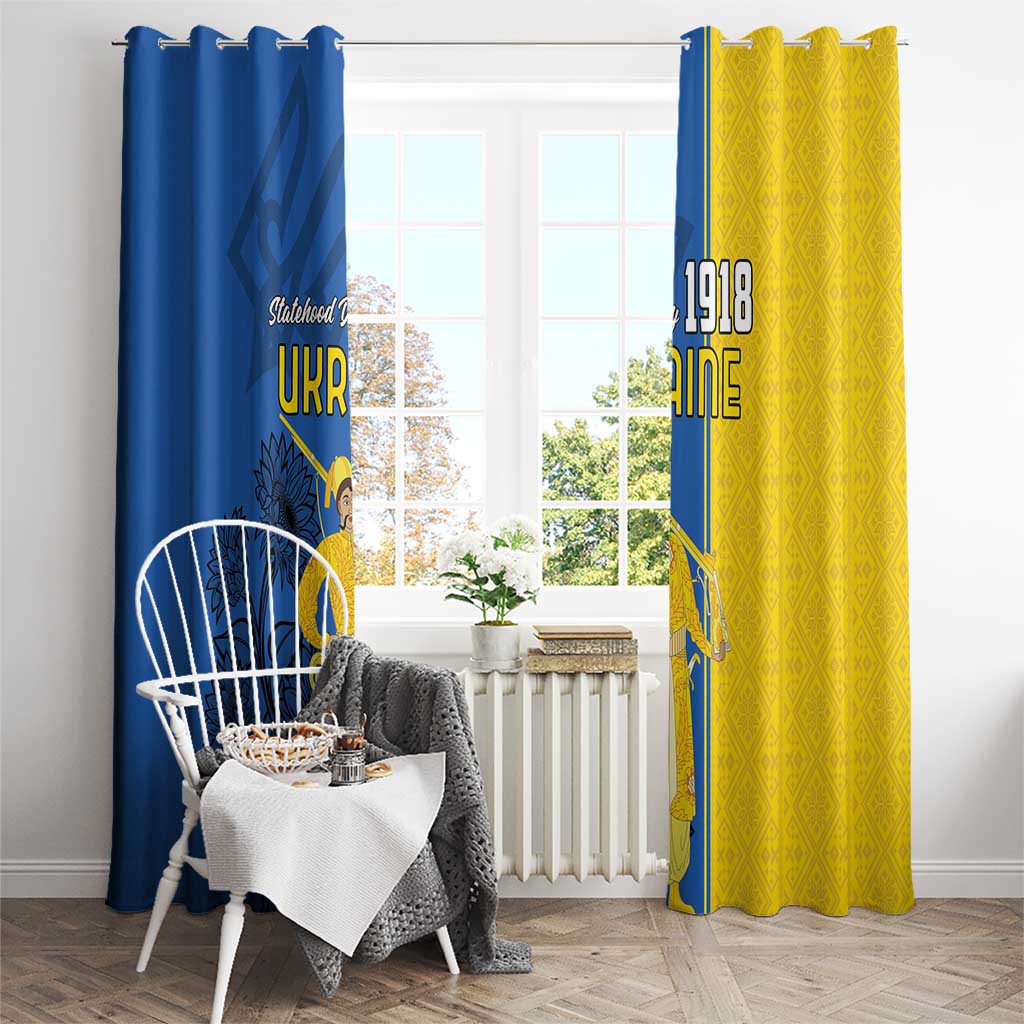 Ukraine Statehood Day 1918 Window Curtain Coat Of Arms With Ukrainian Folk Pattern