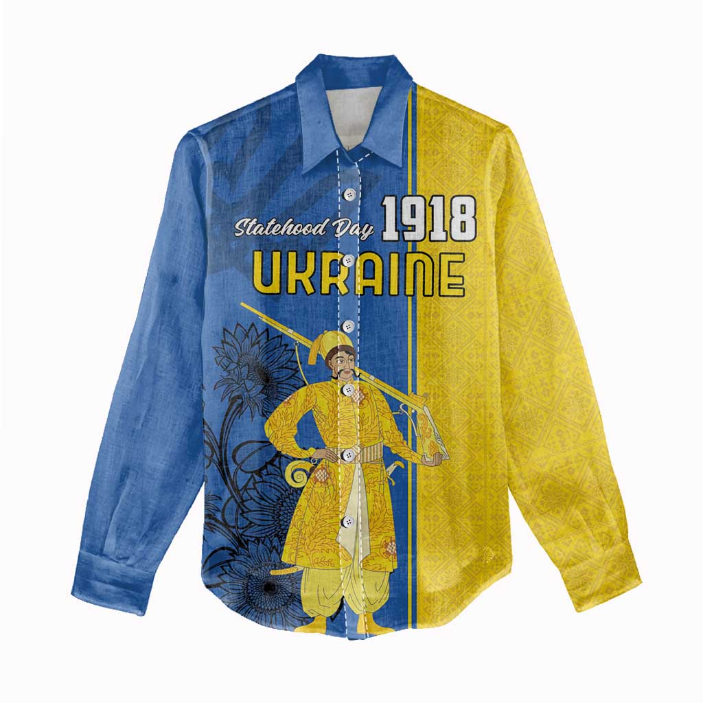 Ukraine Statehood Day 1918 Women Casual Shirt Coat Of Arms With Ukrainian Folk Pattern