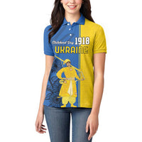 Ukraine Statehood Day 1918 Women Polo Shirt Coat Of Arms With Ukrainian Folk Pattern
