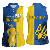 Ukraine Statehood Day 1918 Women Sleeveless Polo Shirt Coat Of Arms With Ukrainian Folk Pattern