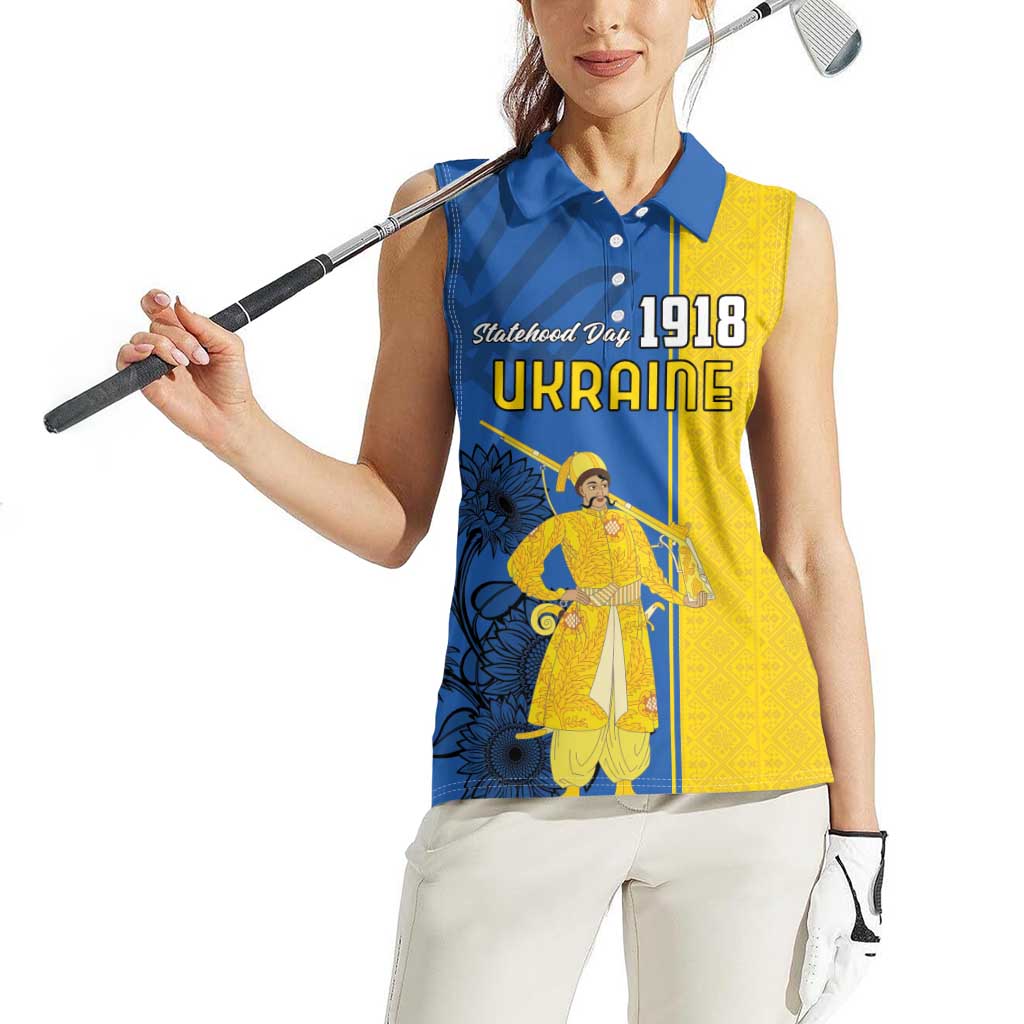 Ukraine Statehood Day 1918 Women Sleeveless Polo Shirt Coat Of Arms With Ukrainian Folk Pattern
