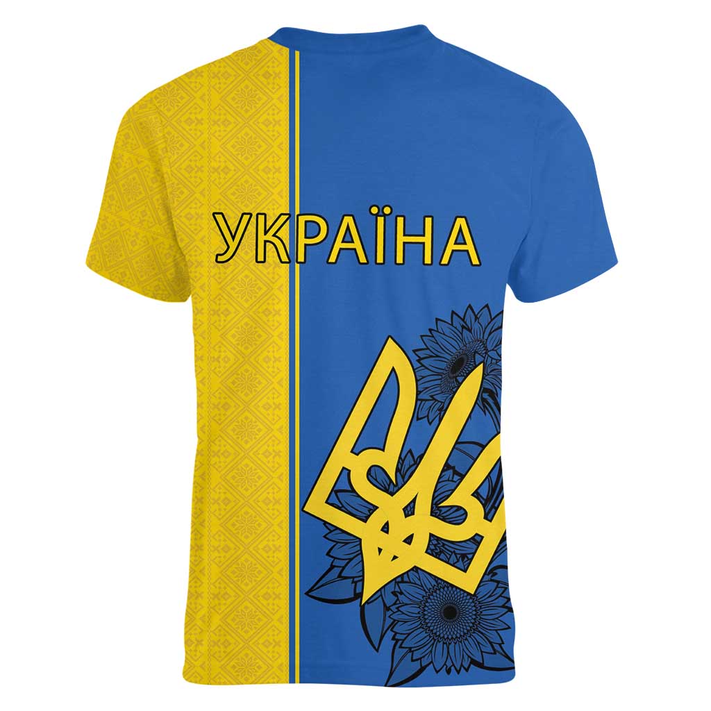 Ukraine Statehood Day 1918 Women V-Neck T-Shirt Coat Of Arms With Ukrainian Folk Pattern