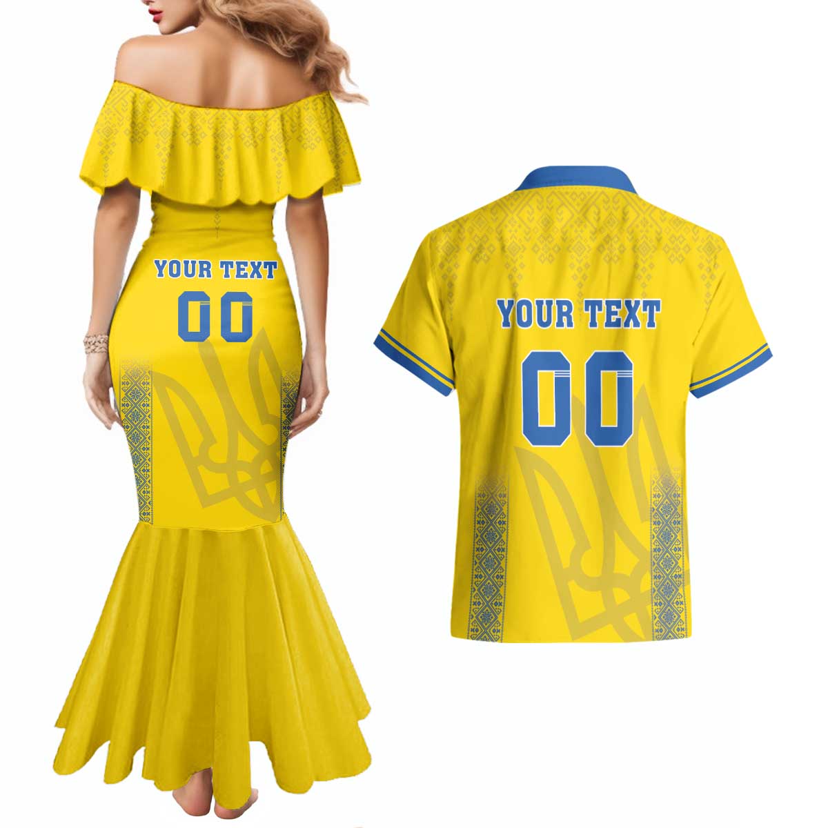 Custom Ukraine Football Couples Matching Mermaid Dress and Hawaiian Shirt Come On Zbirna Yellow Version
