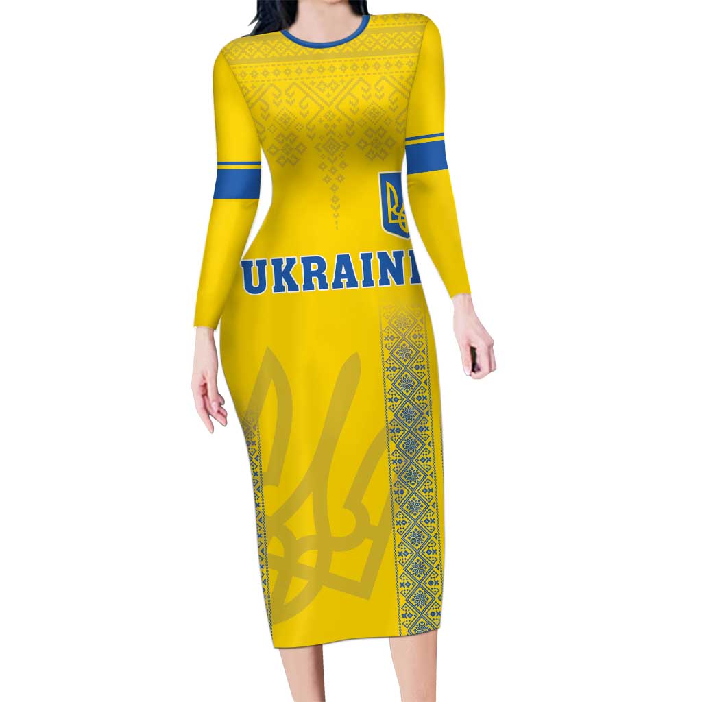 Custom Ukraine Football Family Matching Long Sleeve Bodycon Dress and Hawaiian Shirt Come On Zbirna Yellow Version