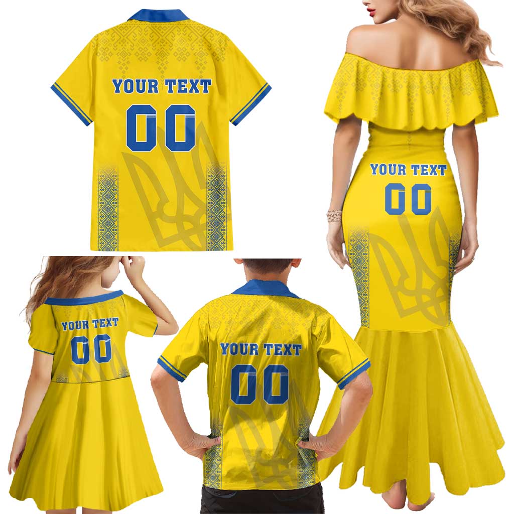 Custom Ukraine Football Family Matching Mermaid Dress and Hawaiian Shirt Come On Zbirna Yellow Version